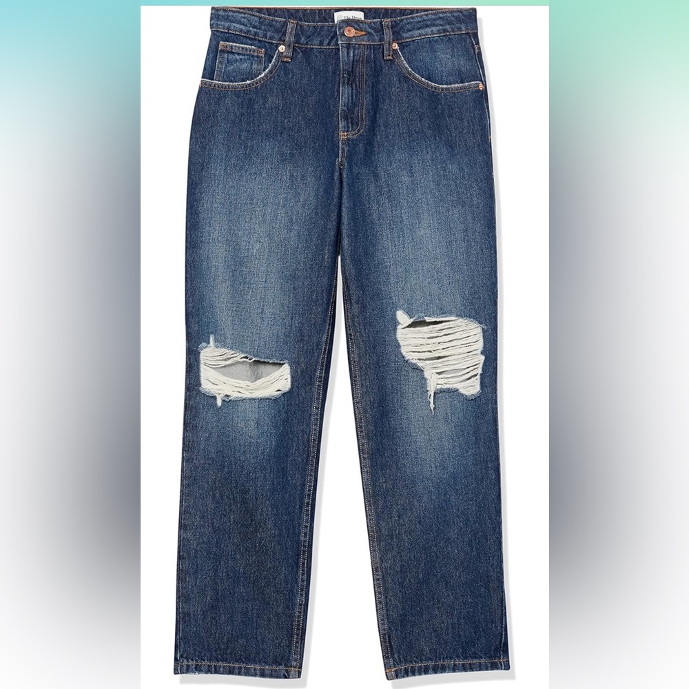 NWT The Drop Women's Luca High Rise Distressed Loose Straight fit, Dark Indigot - Picture 6 of 6